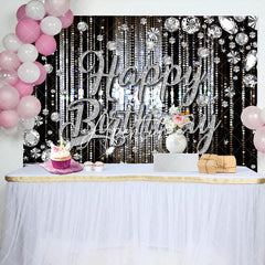 Aperturee - Black Silver Diamonds Sparkle Backdrop For Birthday