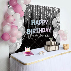 Aperturee - Black Silver Glitter Balloon Birthday Party Backdrop