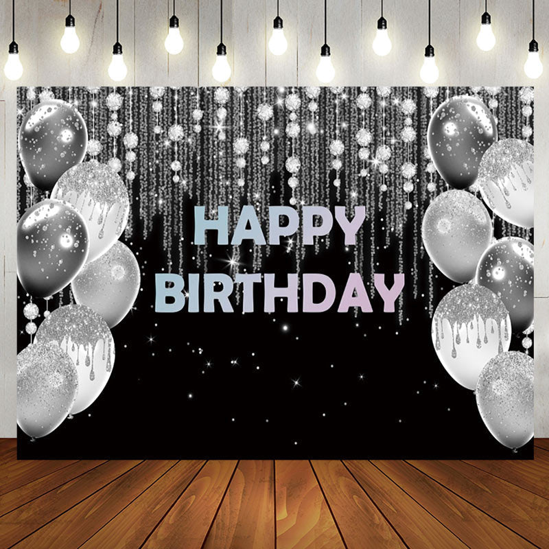 Aperturee - Black Silver Glitter Balloon Birthday Party Backdrop