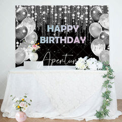 Aperturee - Black Silver Glitter Balloon Birthday Party Backdrop