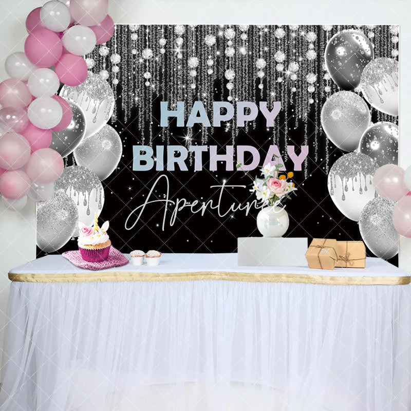 Aperturee - Black Silver Glitter Balloon Birthday Party Backdrop