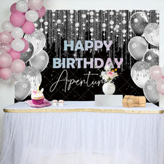 Aperturee - Black Silver Glitter Balloon Birthday Party Backdrop