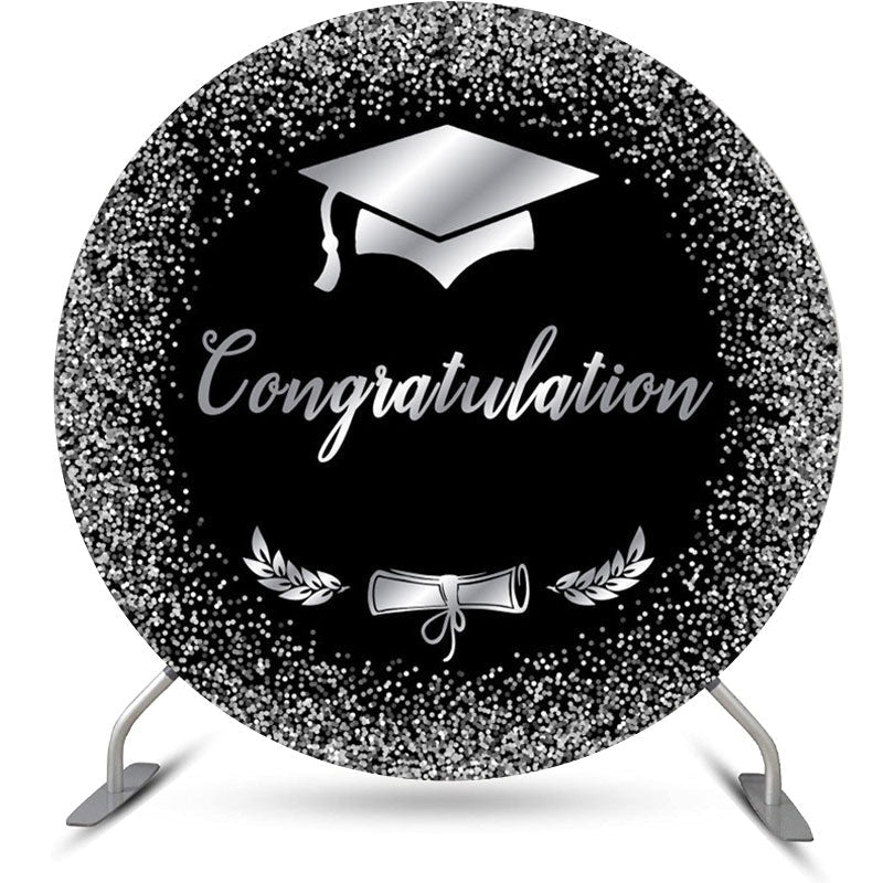 Aperturee - Black Silver Glitter Cap Round Graduation Backdrop