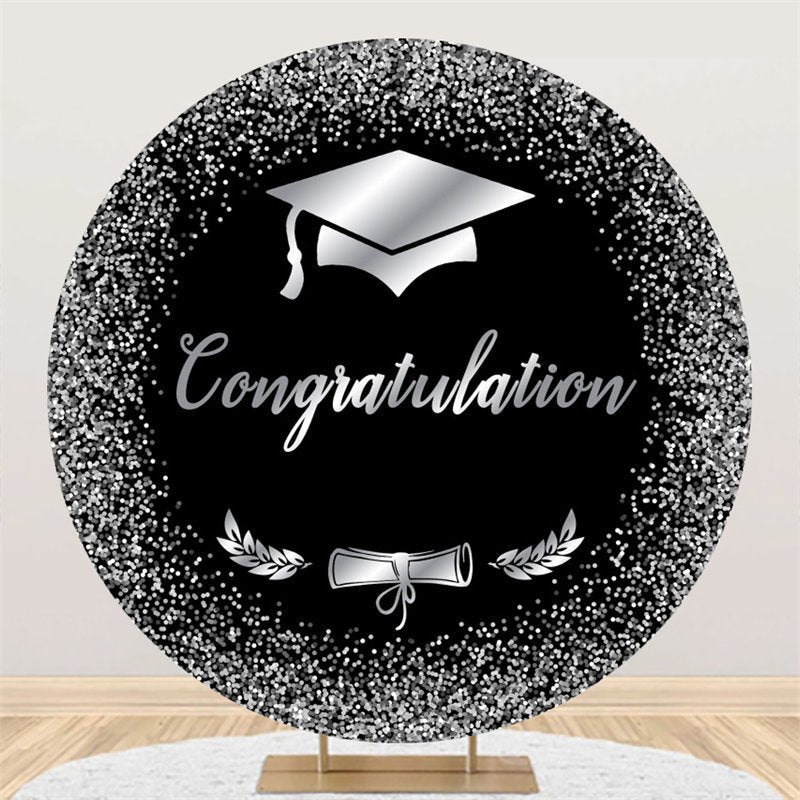 Aperturee - Black Silver Glitter Cap Round Graduation Backdrop