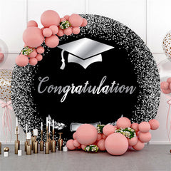 Aperturee - Black Silver Glitter Cap Round Graduation Backdrop