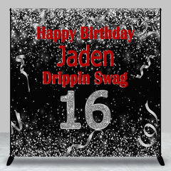 Aperturee - Black Silver Glitter Custom 16th Birthday Bakcdrop