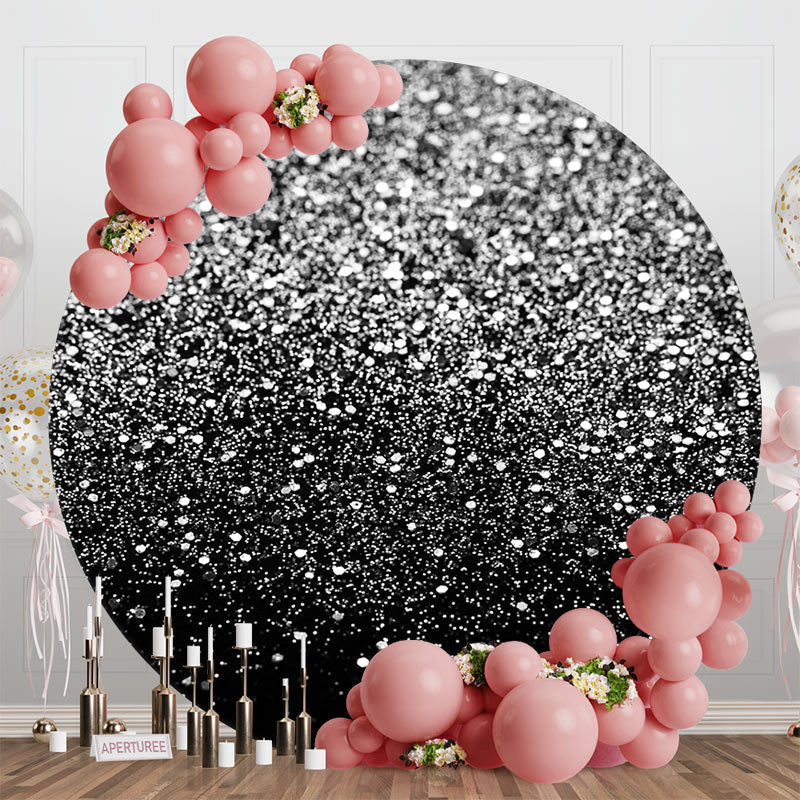 Aperturee - Black Silver Glitter Round Happy Birthday Backdrop