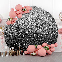 Aperturee - Black Silver Glitter Round Happy Birthday Backdrop