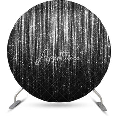 Aperturee - Black Silver Glitter Stripes Round Birthday Backdrop