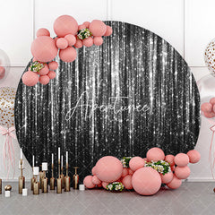 Aperturee - Black Silver Glitter Stripes Round Birthday Backdrop