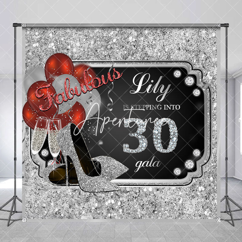 Aperturee - Black Silver Red Custom 30th Birthday Party Backdrop