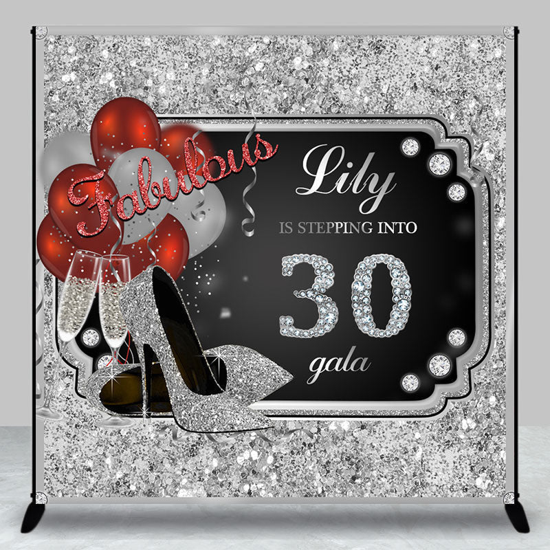 Aperturee - Black Silver Red Custom 30th Birthday Party Backdrop