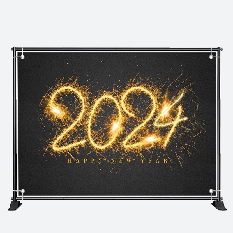 Aperturee - Black Sparkle Glitter 2024 Happy New Year Backdrop