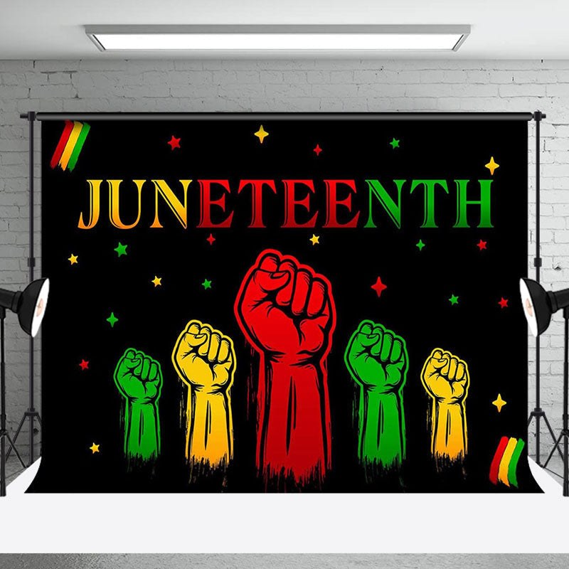 Aperturee - Black Stars Fist Happy Juneteenth Party Backdrop