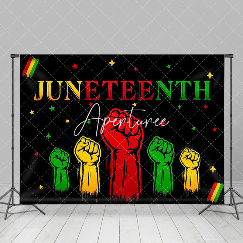 Aperturee - Black Stars Fist Happy Juneteenth Party Backdrop