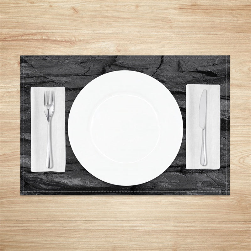 Aperturee - Black Stone Marble Texture Fabric Set Of 4 Placemats