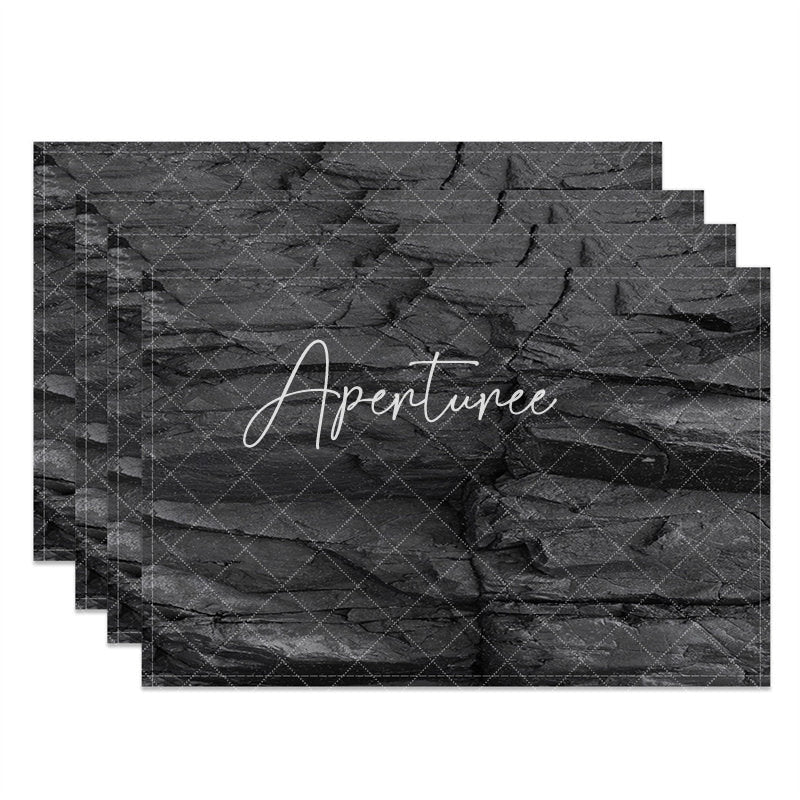 Aperturee - Black Stone Marble Texture Fabric Set Of 4 Placemats