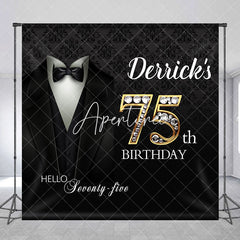 Aperturee - Black Suit Custom Name Gold 75th Birthday Backdrop