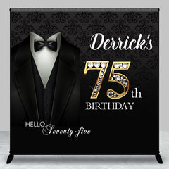 Aperturee - Black Suit Custom Name Gold 75th Birthday Backdrop