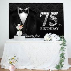 Aperturee - Black Suit Elegant Hello 75th Birthday Backdrop