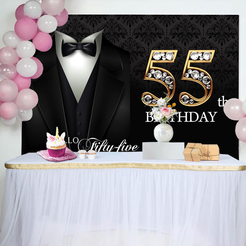 Aperturee - Black Suit Happy 55th Birthday Backdrop For Men