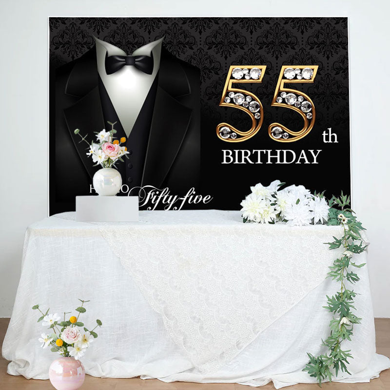 Aperturee - Black Suit Happy 55th Birthday Backdrop For Men