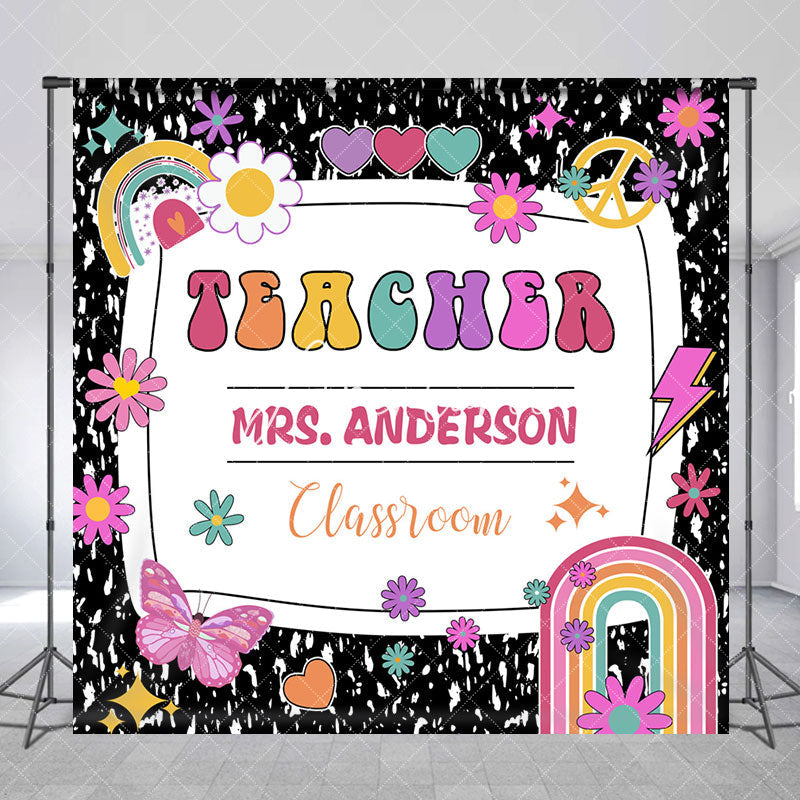 Aperturee - Black Teacher Rainbow Custom Back To School Backdrop