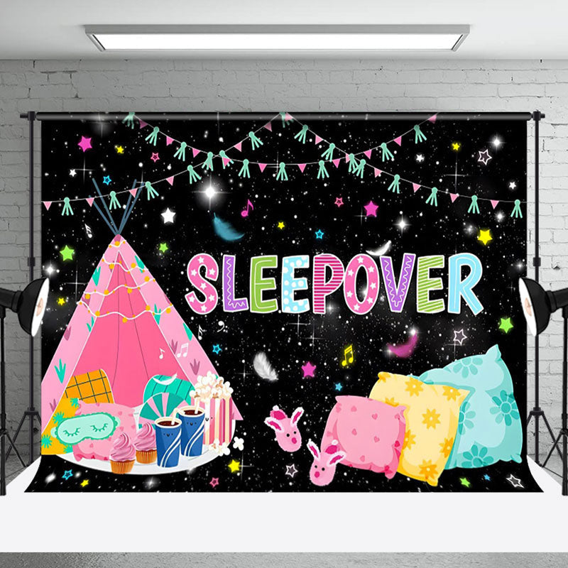 Aperturee - Black Tent Pillows Stars Sleepover Party Backdrop