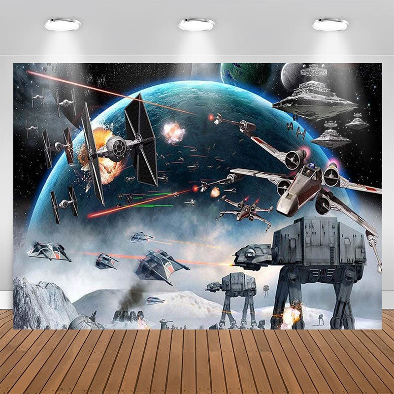 Aperturee - Black Universe Spaceship Birthday Backdrop For Boy