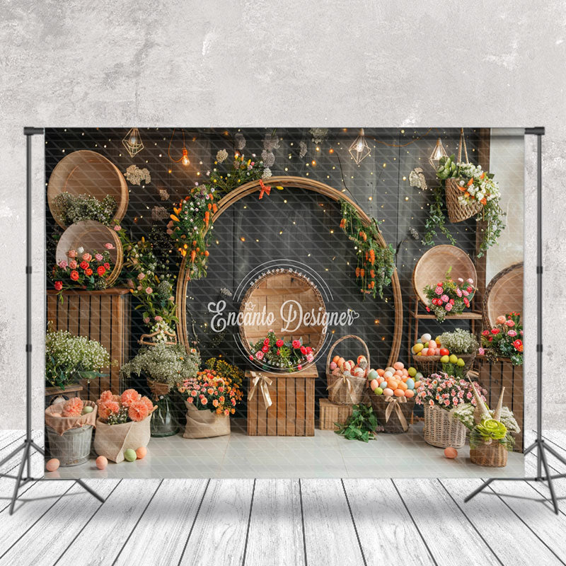 Aperturee - Black Vintage Wall Floral Easter Photo Backdrop