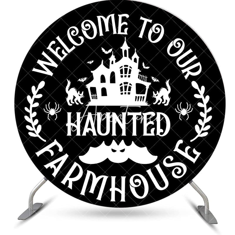 Aperturee - Black Welcome To Farmhouse Round Halloween Backdrop