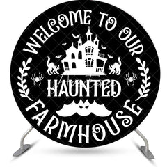 Aperturee - Black Welcome To Farmhouse Round Halloween Backdrop