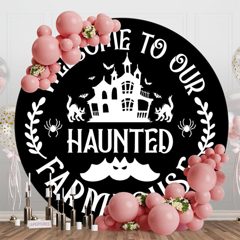 Aperturee - Black Welcome To Farmhouse Round Halloween Backdrop