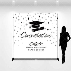 Aperturee - Black White Bachelor Cap Custom Graduation Backdrop