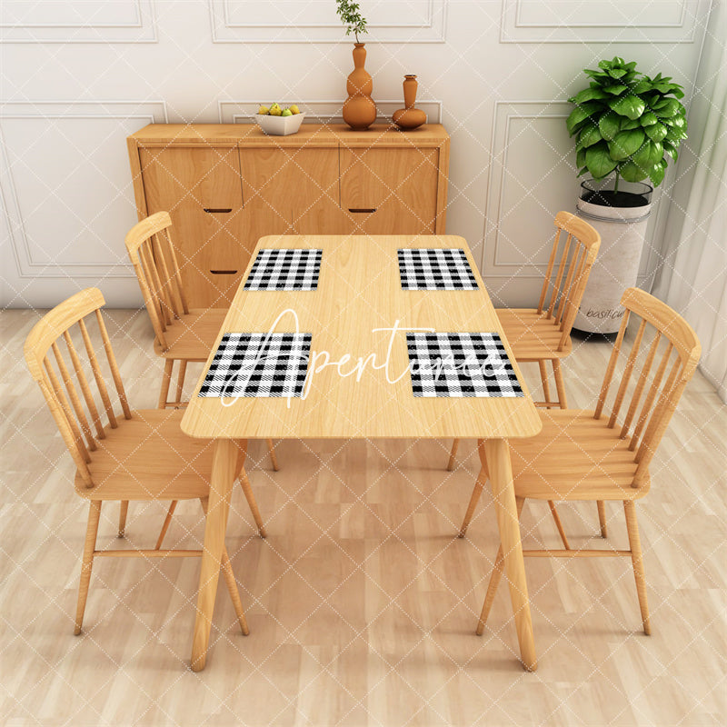 Aperturee - Black White Checkred Plaid Lines Set Of 4 Placemats