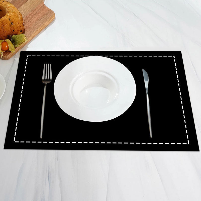 Aperturee - Black White Dotted Lines Simple Set Of 4 Placemats