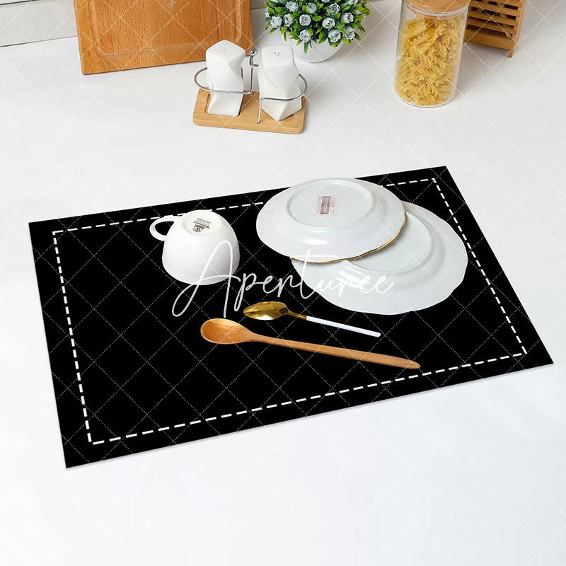 Aperturee - Black White Dotted Lines Simple Set Of 4 Placemats