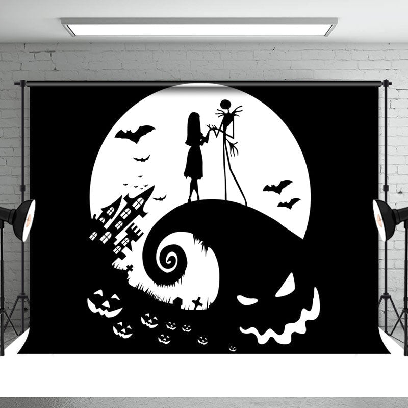 Aperturee - Black White Ghost Lovers Nightmare Halloween Backdrop