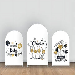 Aperturee - Black White Gold Cheers Birthday Arch Backdrop Kit