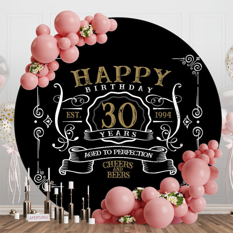 Aperturee - Black White Gold Legend Round 30th Birthday Backdrop