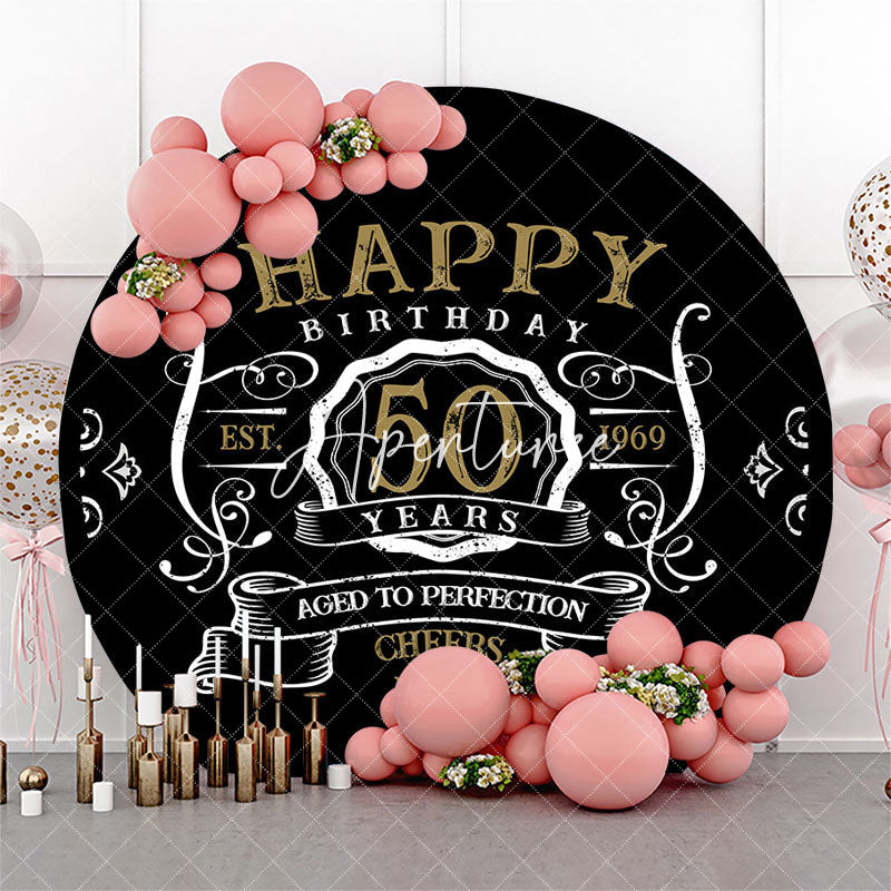 Aperturee - Black White Gold Legend Round 50th Birthday Backdrop