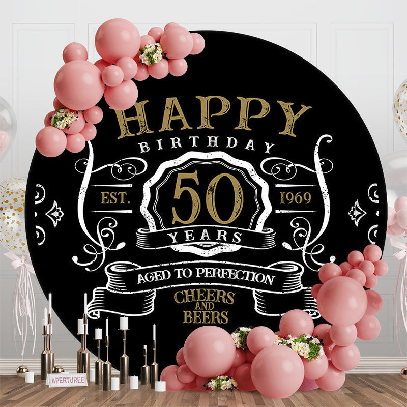 Aperturee - Black White Gold Legend Round 50th Birthday Backdrop