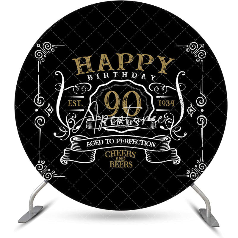 Aperturee - Black White Gold Legend Round 90th Birthday Backdrop