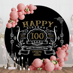 Aperturee - Black White Gold Round 100th Birthday Party Backdrop