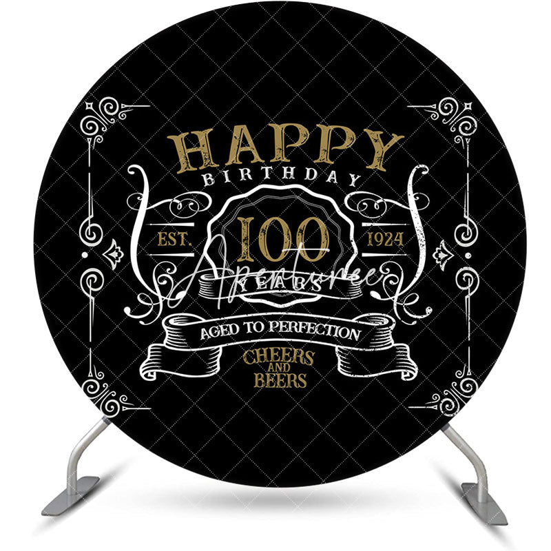 Aperturee - Black White Gold Round 100th Birthday Party Backdrop