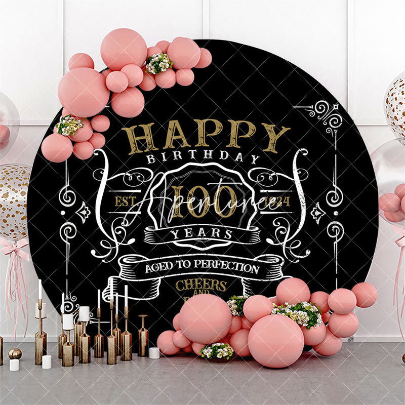 Aperturee - Black White Gold Round 100th Birthday Party Backdrop