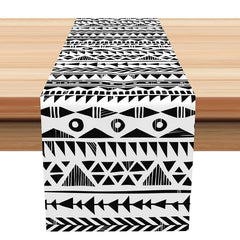 Aperturee - Black White Indian Patterns Vintage Table Runner