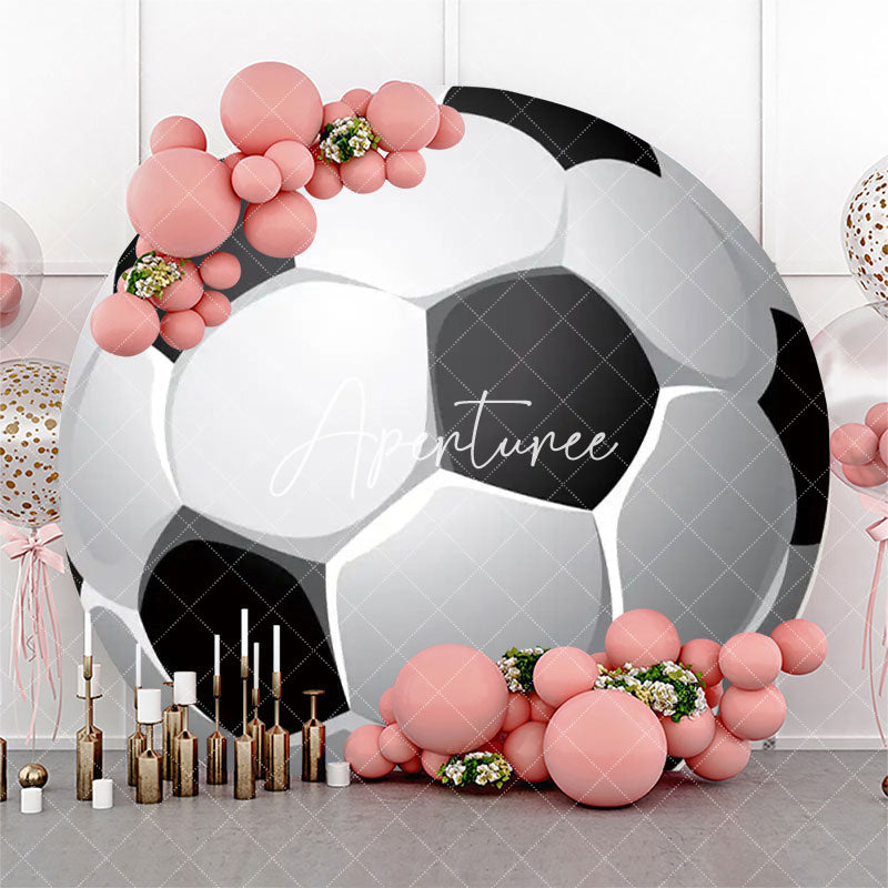 Aperturee - Black White Lifelike Football Circle Party Backdrop