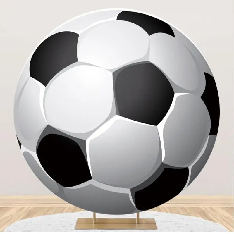 Aperturee - Black White Lifelike Football Circle Party Backdrop