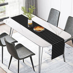 Aperturee - Black White Line Plaid Fabric Dining Table Runner